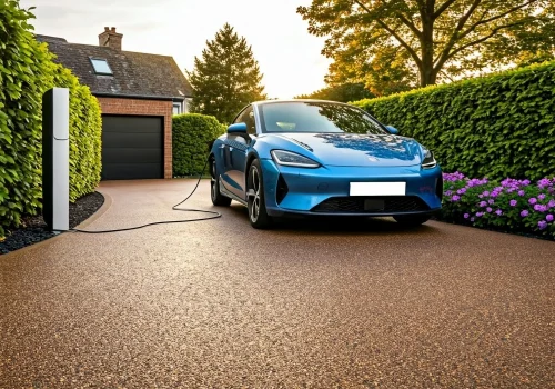 Resin Driveway with car image of a completed resin driveway with car