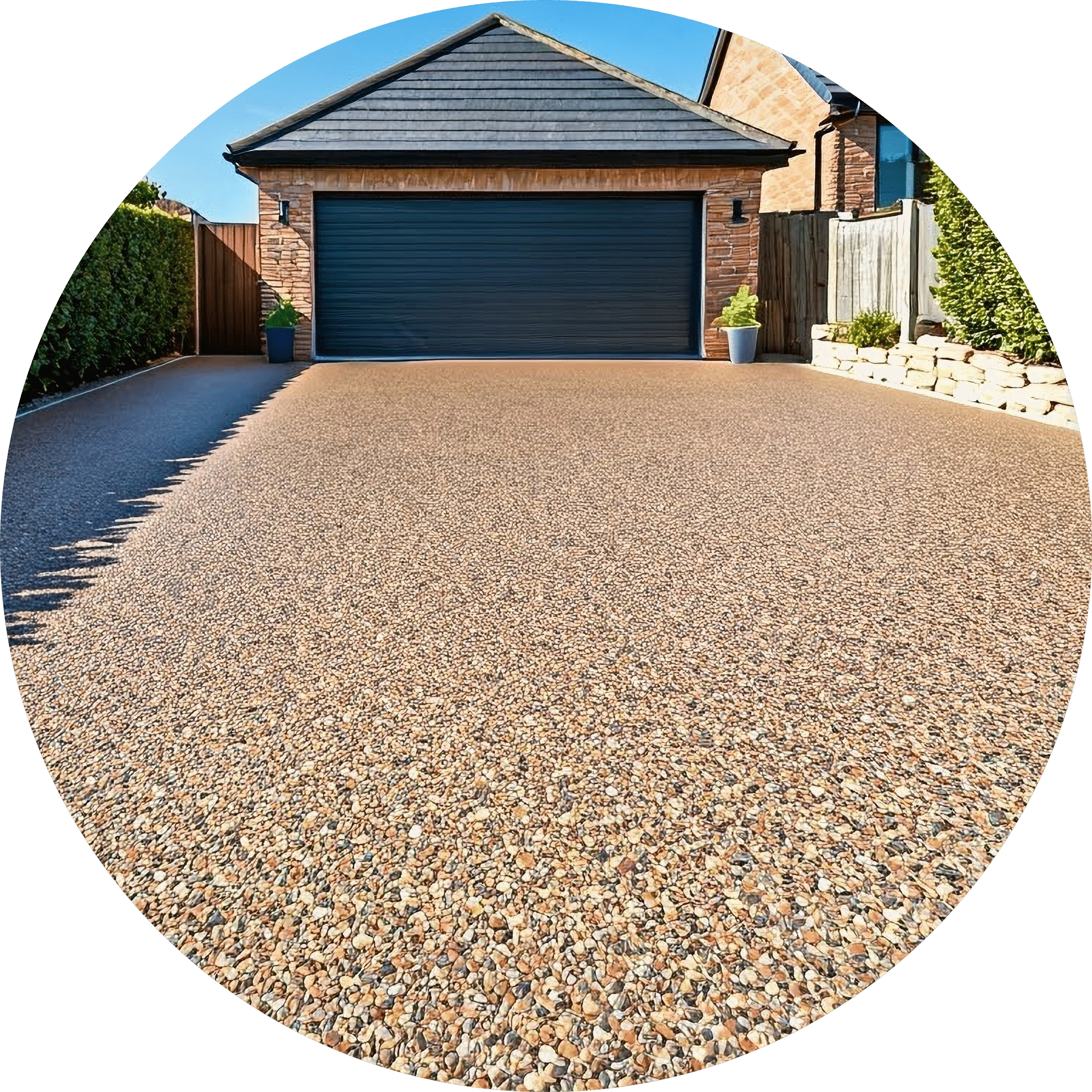 circle image of a resin driveway with car